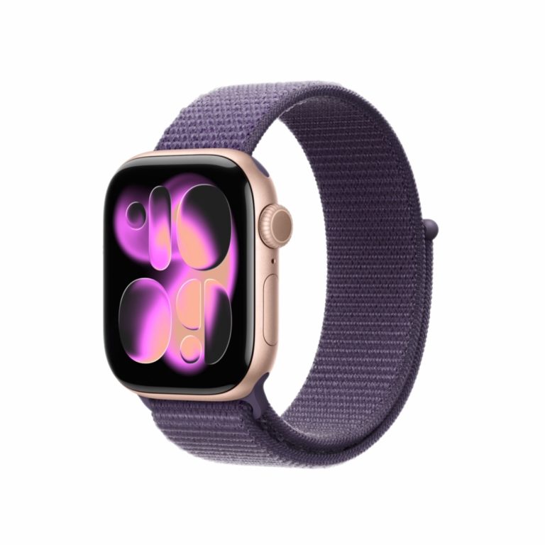 Apple Watch Series 11, 46 мм, with Sport Loop – Purple Fog / Rose Gold