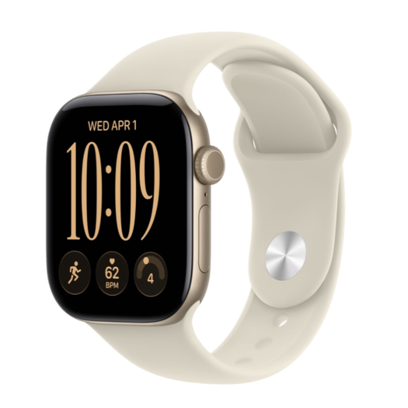 Apple Watch Series 12 42 мм — золотой корпус и песочный ремешок